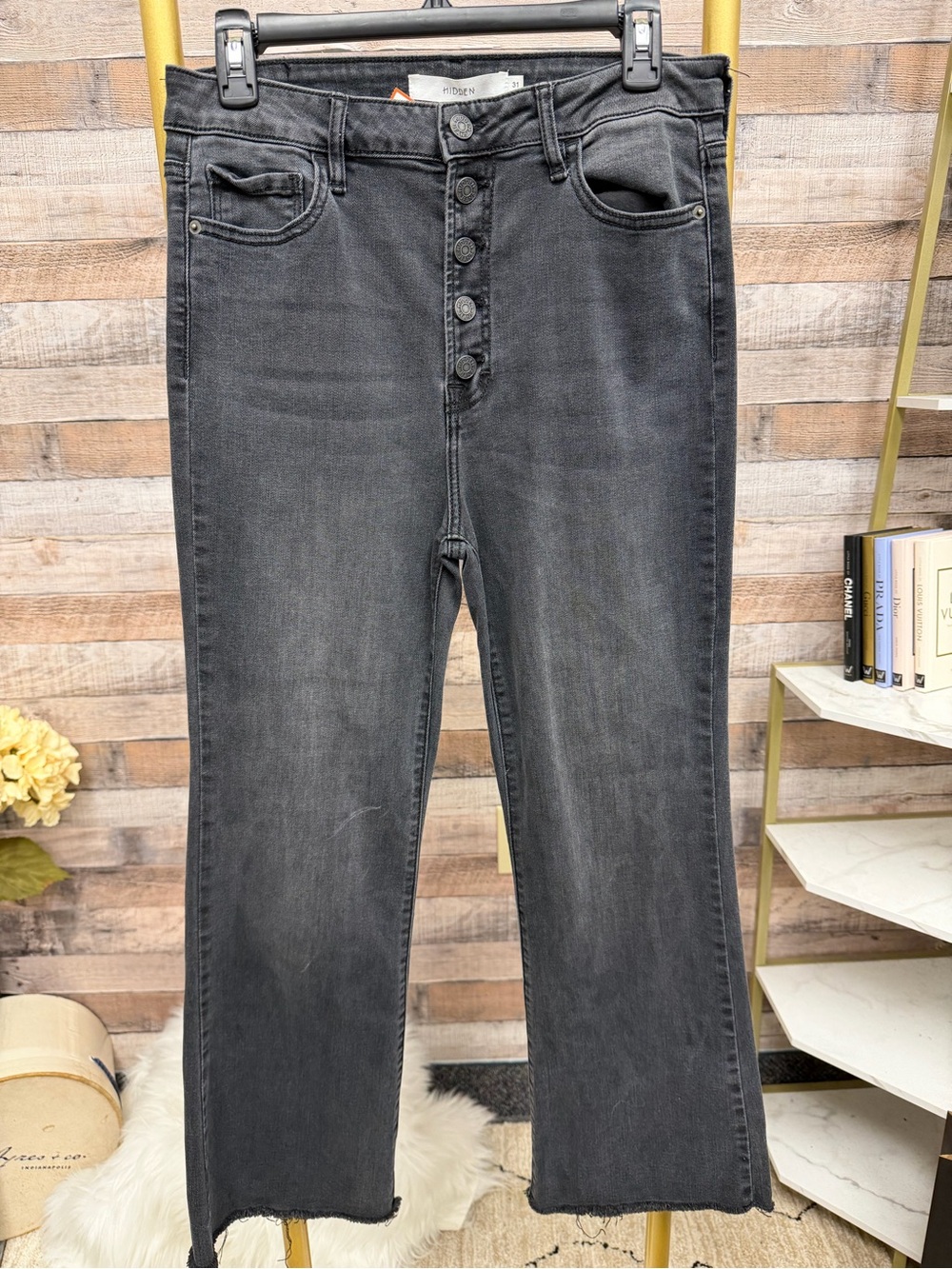 Hidden black wide leg/flare with raw hem jean 31